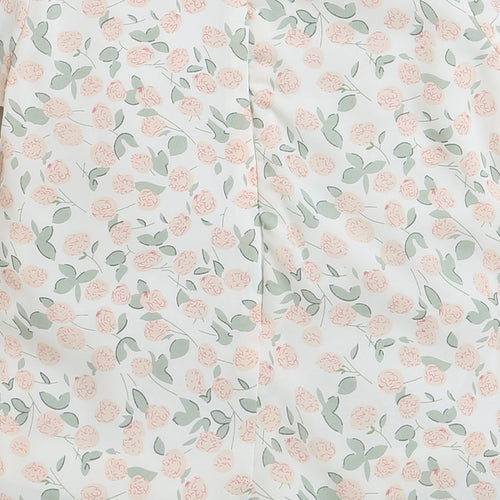 Peach Floral Printed Top with Puff Sleeves TG5002