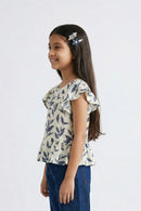 White & Navy Leaf Print Peplum Top TG5006