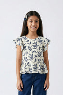 White & Navy Leaf Print Peplum Top TG5006