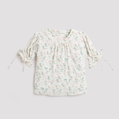 White & Pink Floral Print Top TG5007