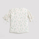 Tressel Cream Tie-Sleeve Printed Top for Girls – Cute Casual Wear