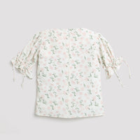 Tressel Cream Tie-Sleeve Printed Top for Girls – Cute Casual Wear