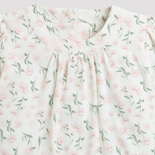 White & Pink Floral Print Top TG5007