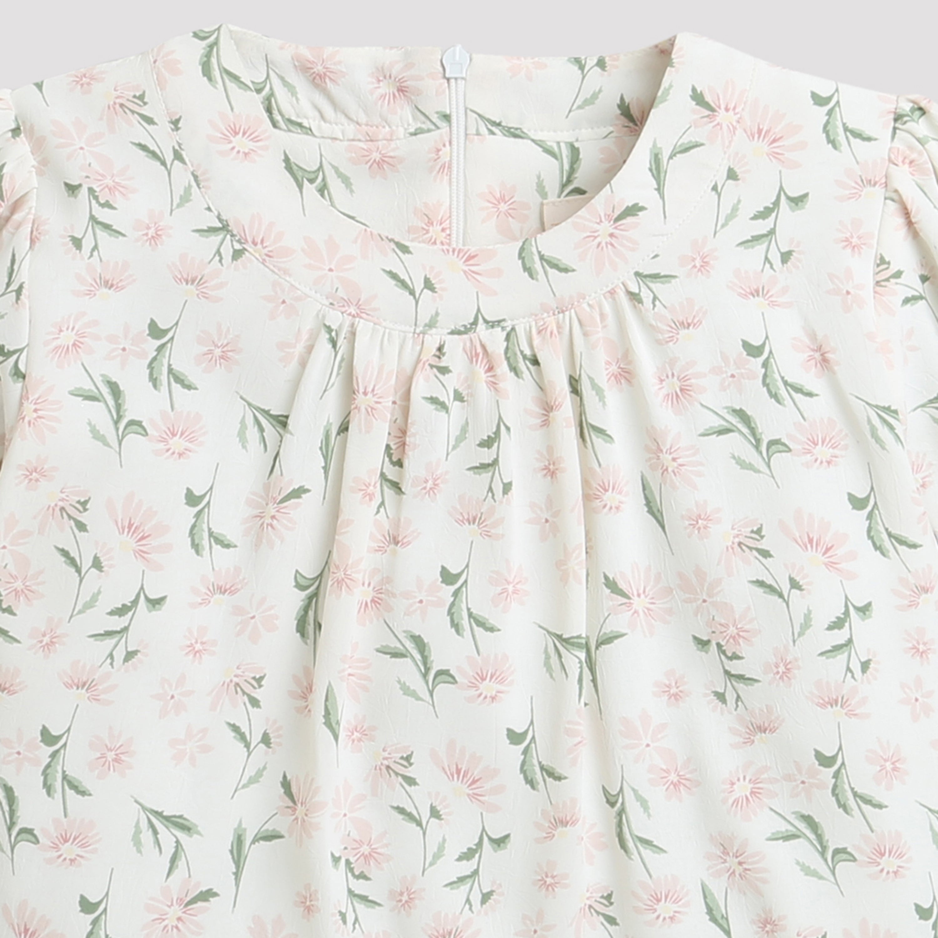 Tressel Cream Tie-Sleeve Printed Top for Girls – Cute Casual Wear