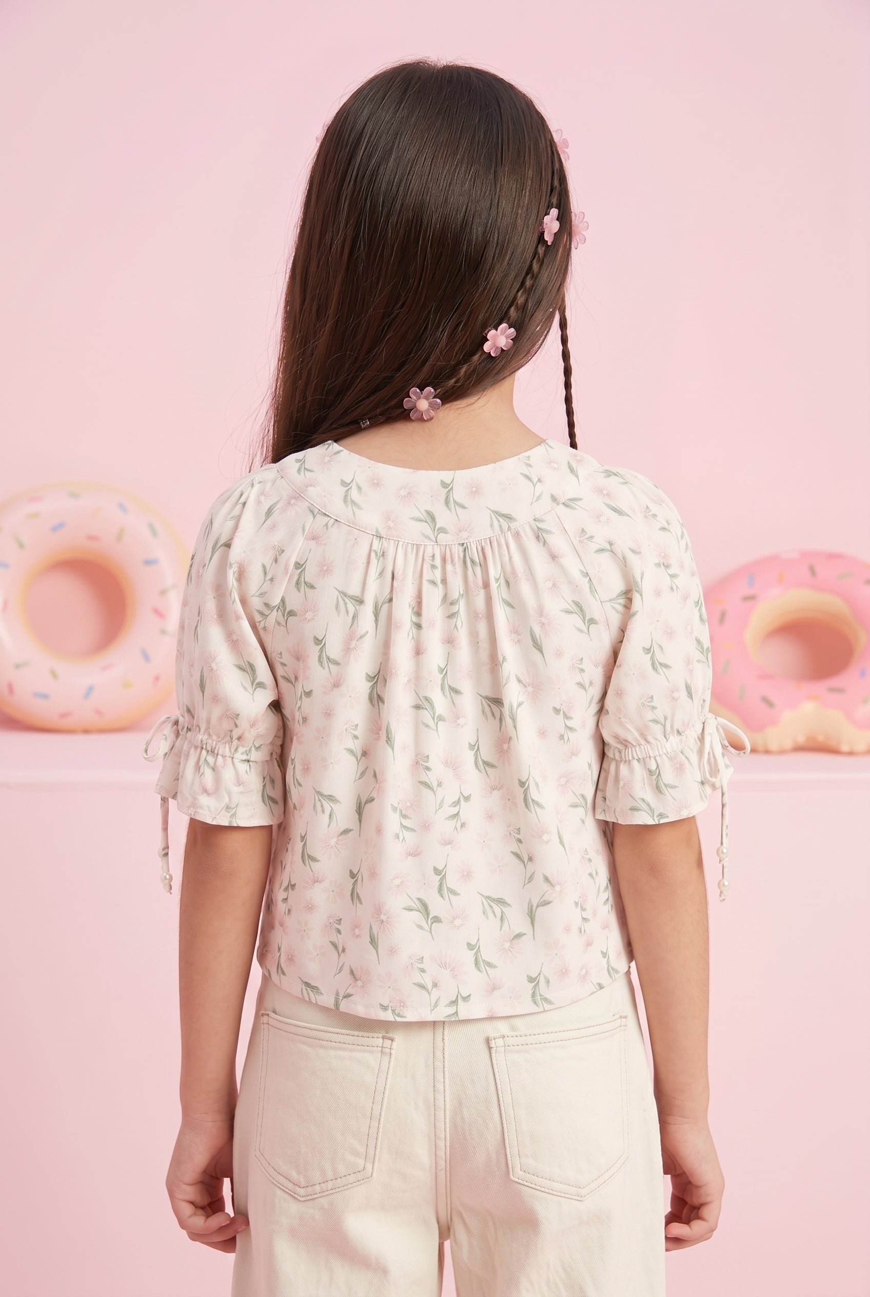 White & Pink Floral Print Top TG5007