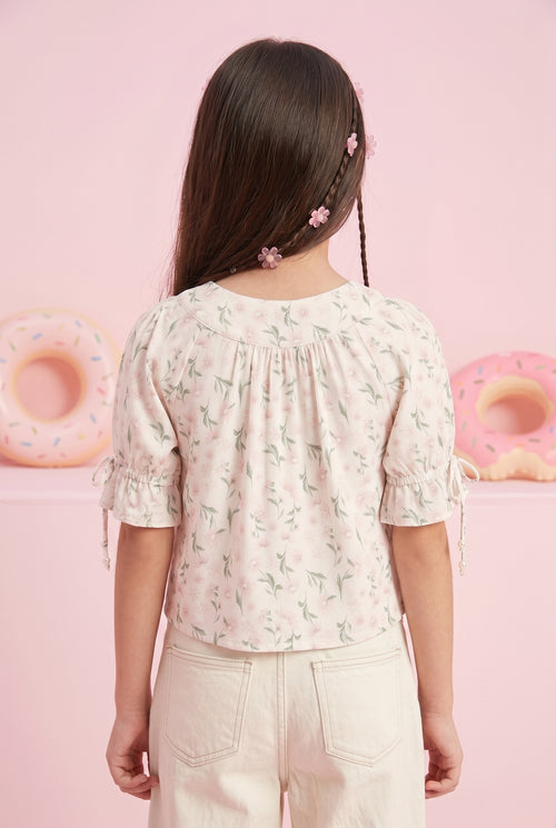 White & Pink Floral Print Top TG5007