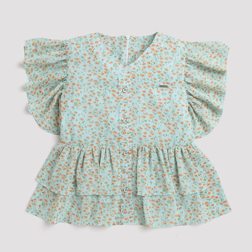 Mint Green Floral Tiered Top TG5009