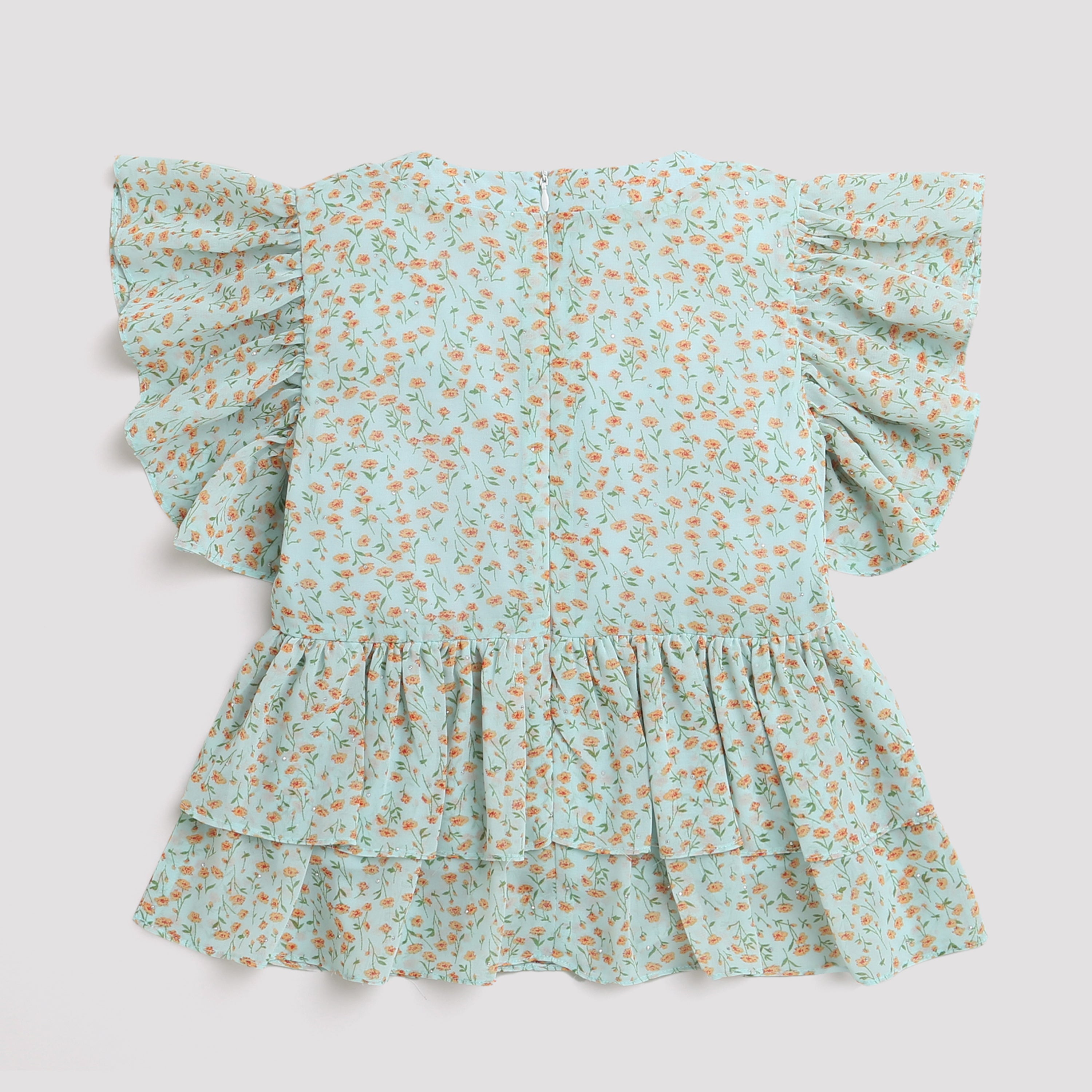 Mint Green Floral Tiered Top TG5009