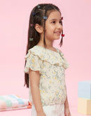 Cream Floral Ruffle Sleeveless Top TG5015