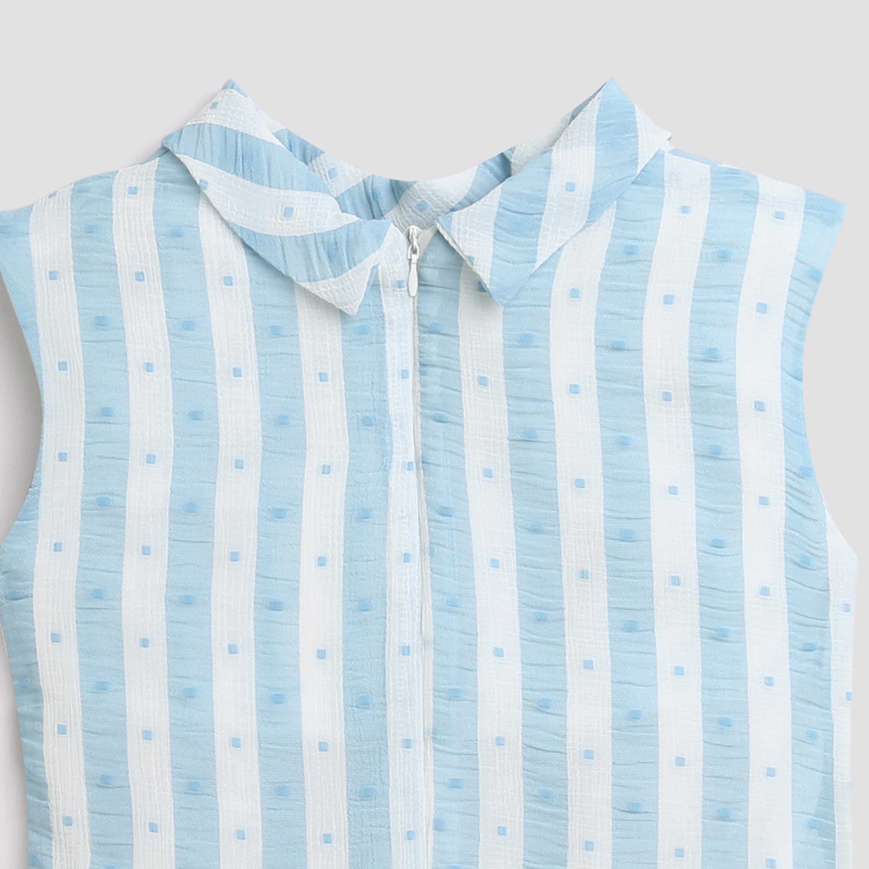 Sky Blue Striped Sleeveless Top TG5016