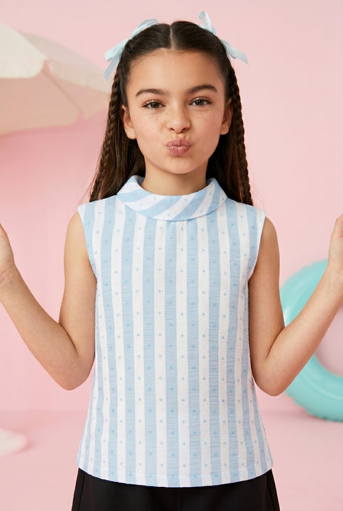 Sky Blue Striped Sleeveless Top TG5016