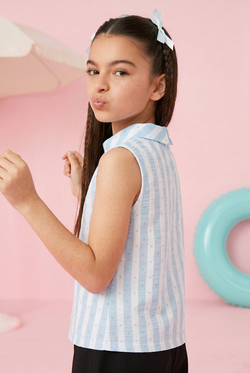 Sky Blue Striped Sleeveless Top TG5016