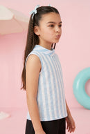 Sky Blue Striped Sleeveless Top TG5016