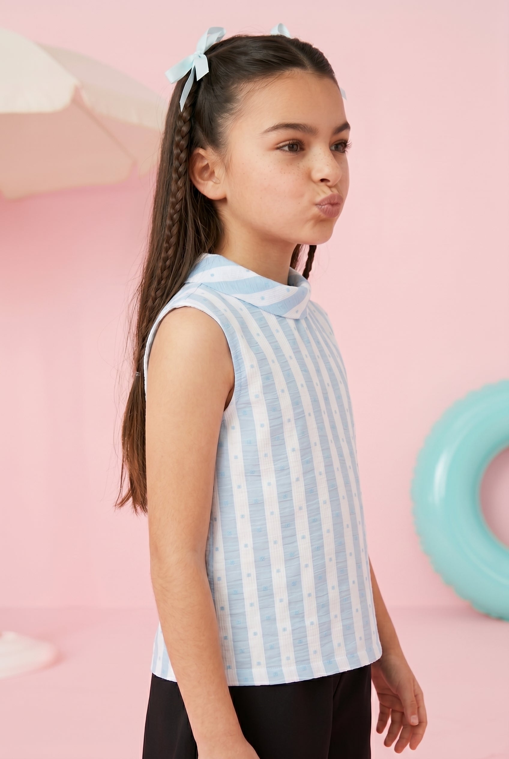 Sky Blue Striped Sleeveless Top TG5016