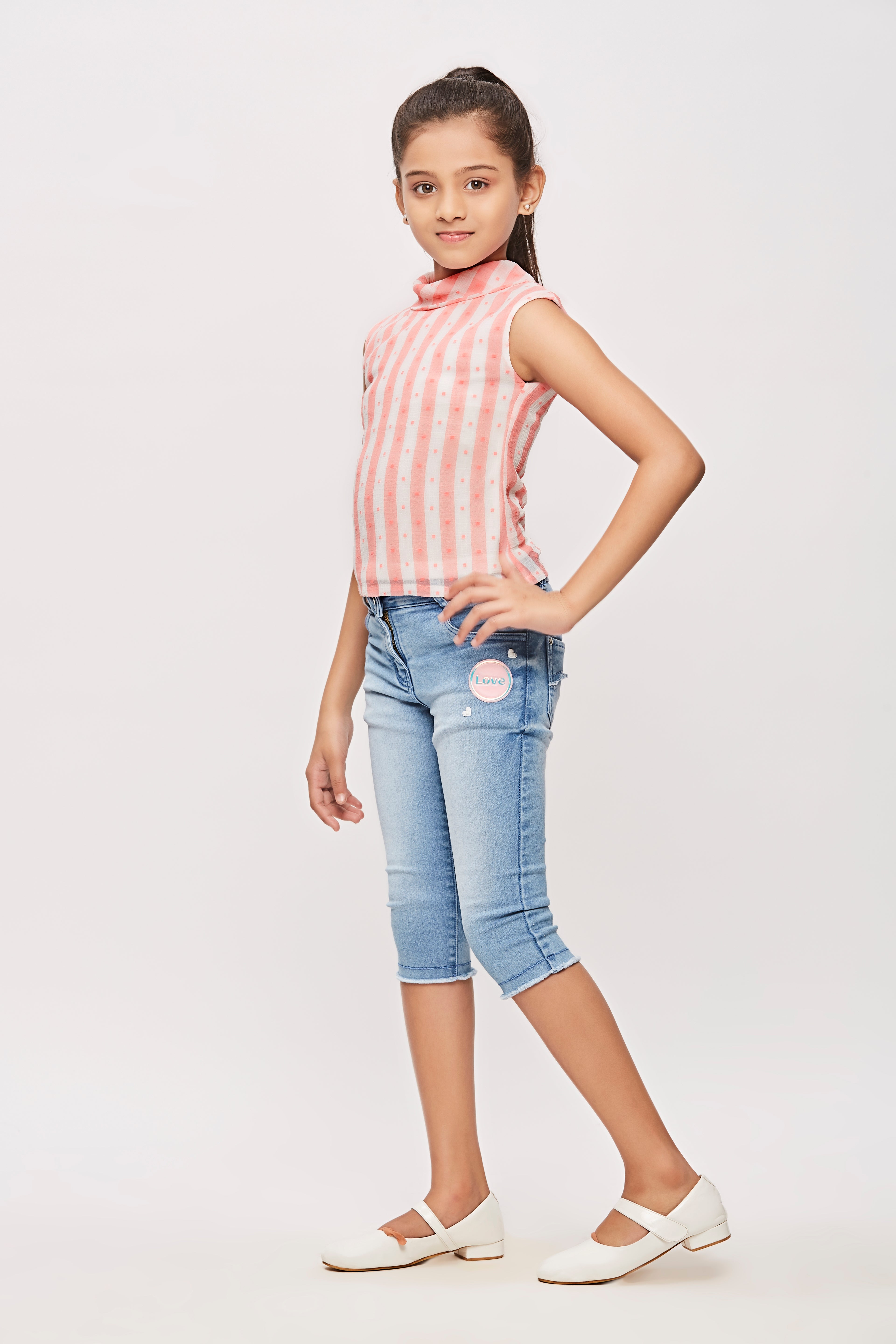 Peach Striped Sleeveless Top TG5016