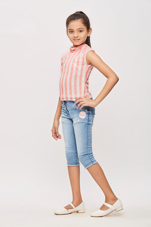 Peach Striped Sleeveless Top TG5016