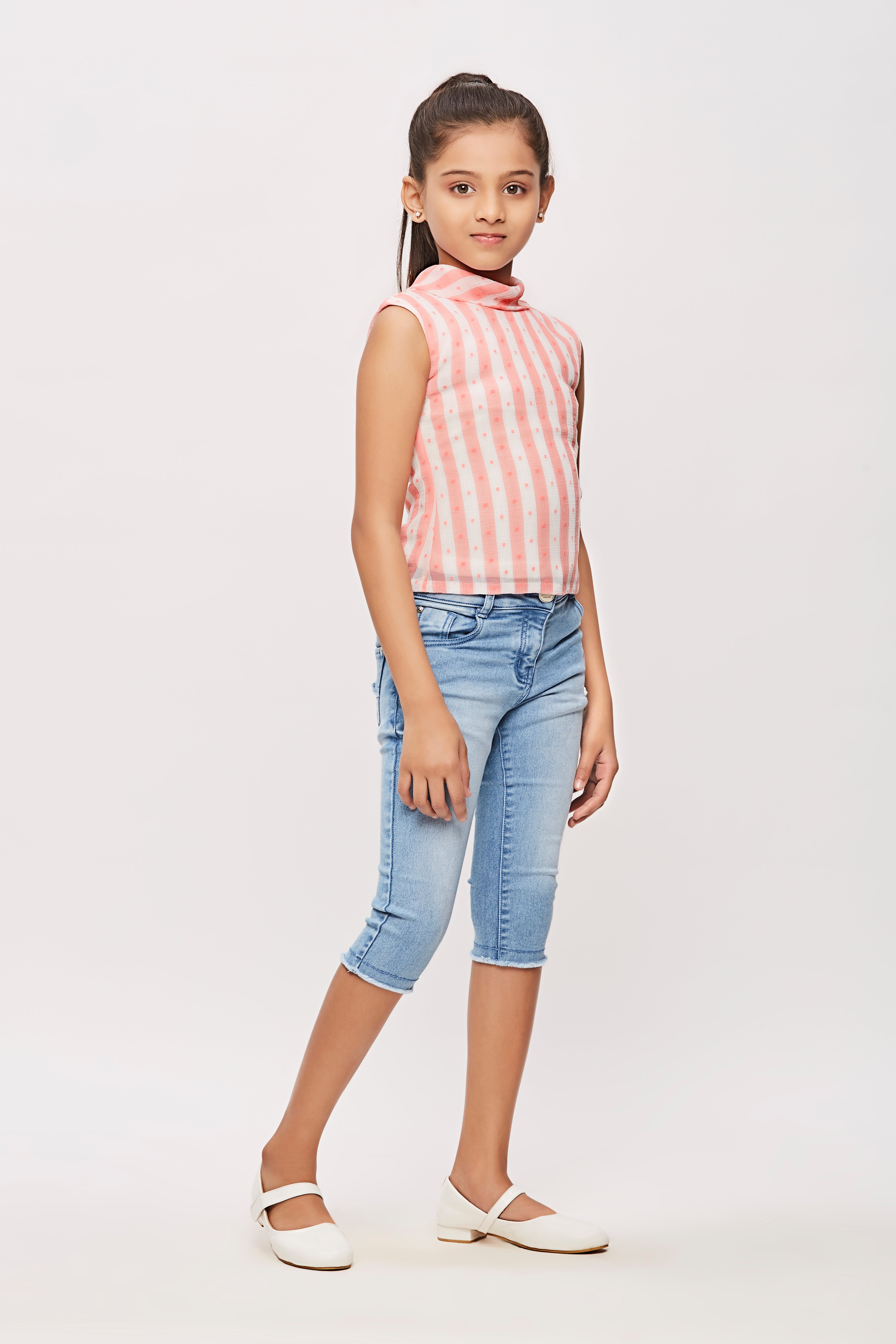Peach Striped Sleeveless Top TG5016