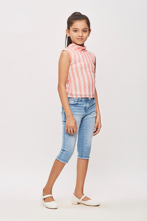 Peach Striped Sleeveless Top TG5016