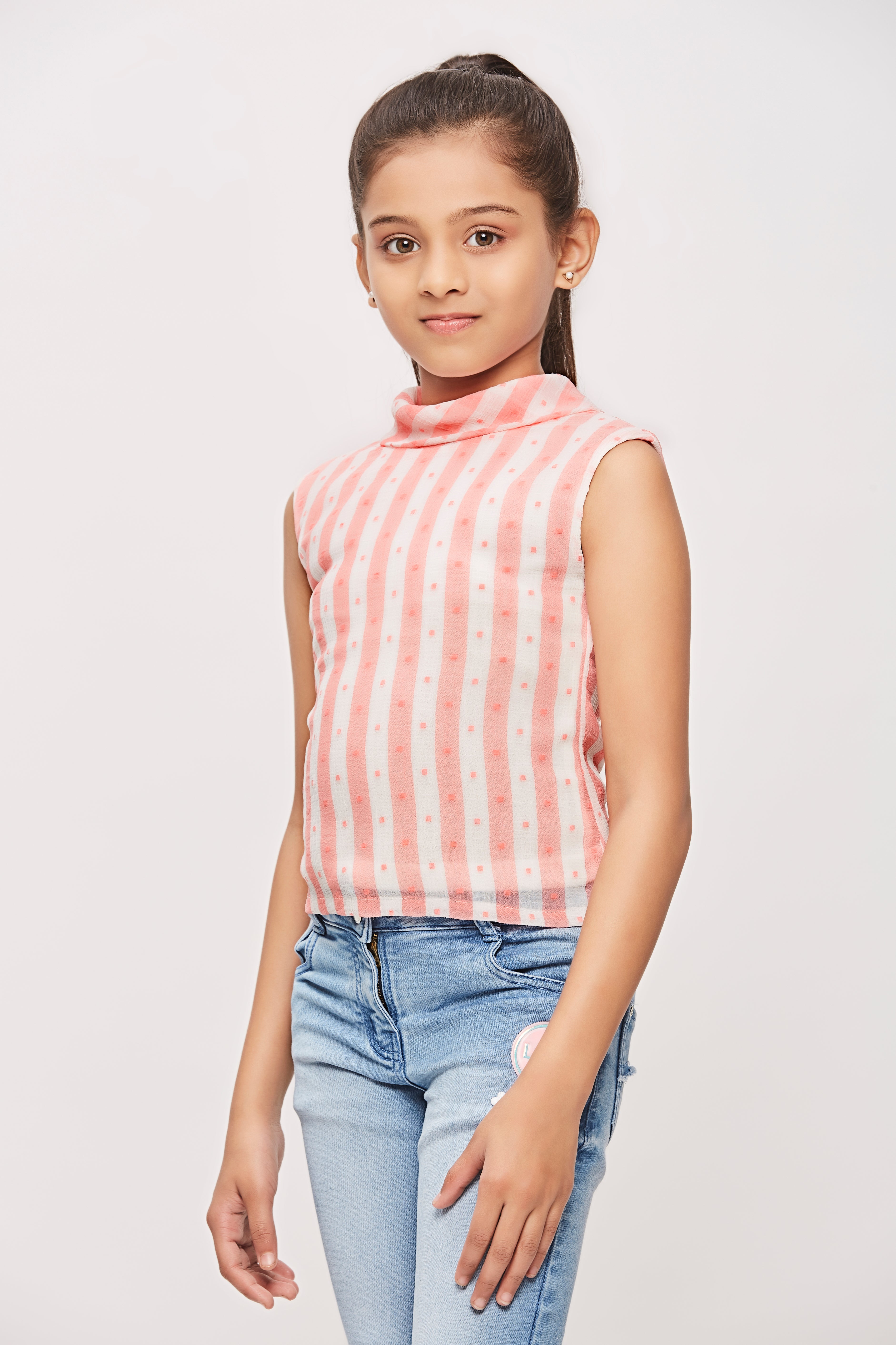 Peach Striped Sleeveless Top TG5016