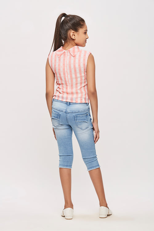 Peach Striped Sleeveless Top TG5016