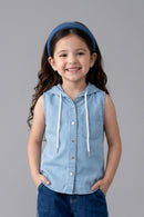 Light Blue Sleeveless Denim Hooded Top TG5018
