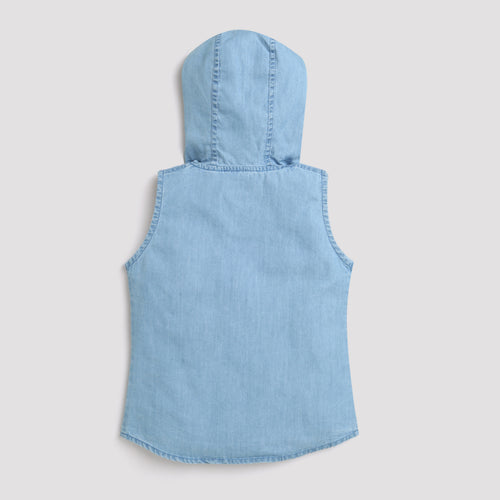 Light Blue Sleeveless Denim Hooded Top TG5018