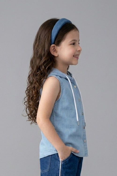 Light Blue Sleeveless Denim Hooded Top TG5018