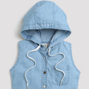 Light Blue Sleeveless Denim Hooded Top TG5018