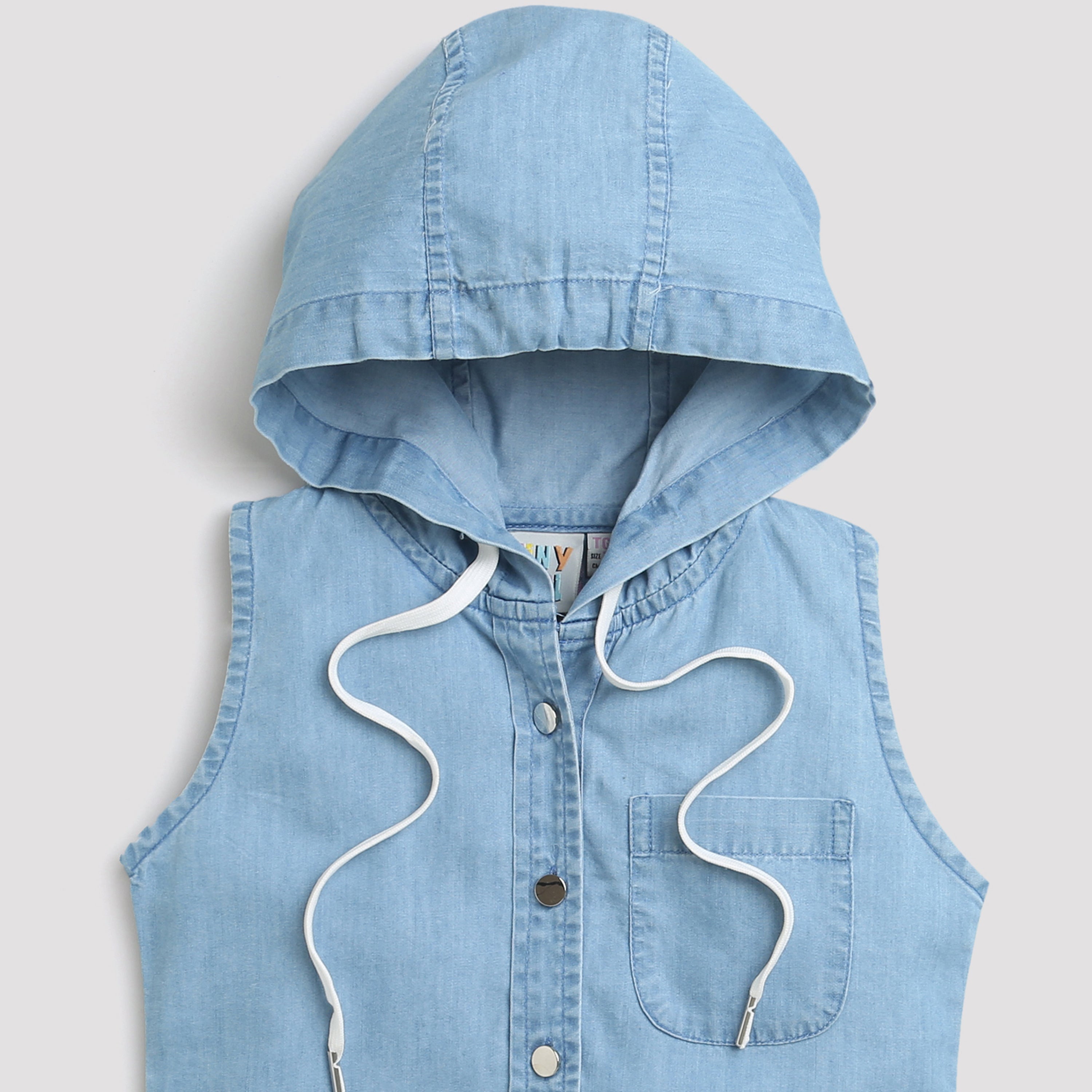 Light Blue Sleeveless Denim Hooded Top TG5018