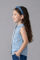 Light Blue Sleeveless Denim Hooded Top TG5018