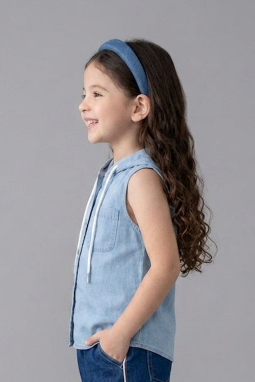 Light Blue Sleeveless Denim Hooded Top TG5018