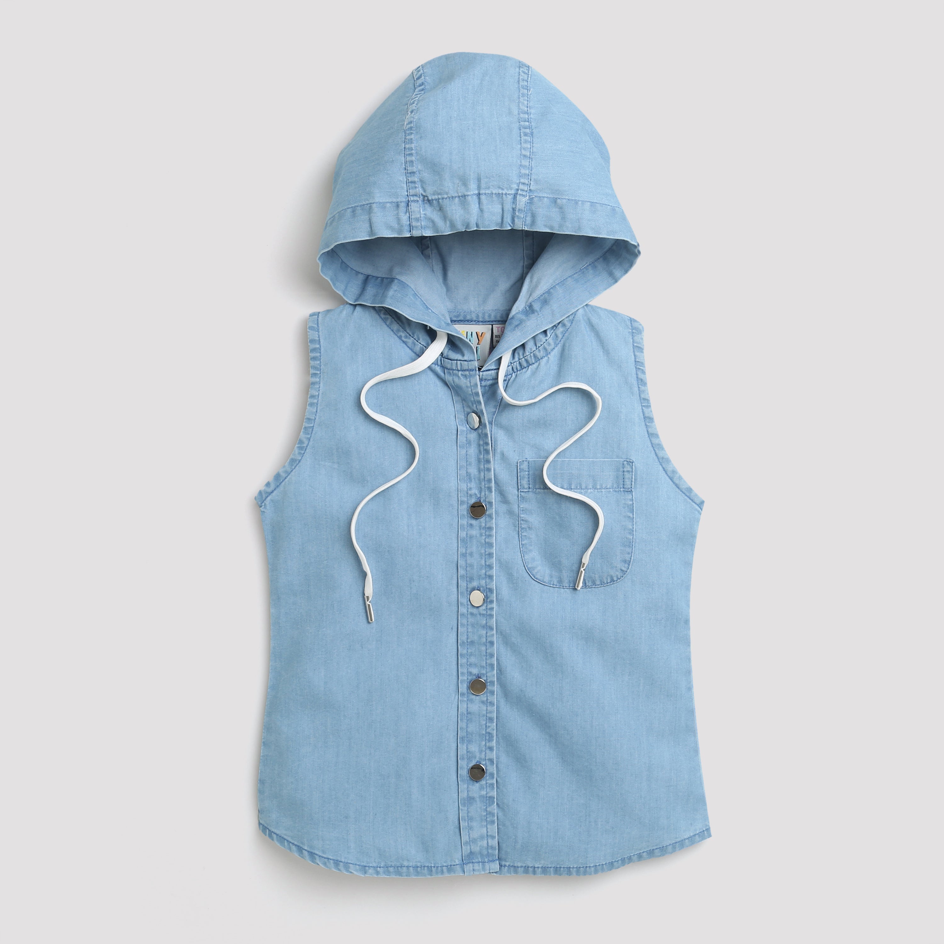 Light Blue Sleeveless Denim Hooded Top TG5018