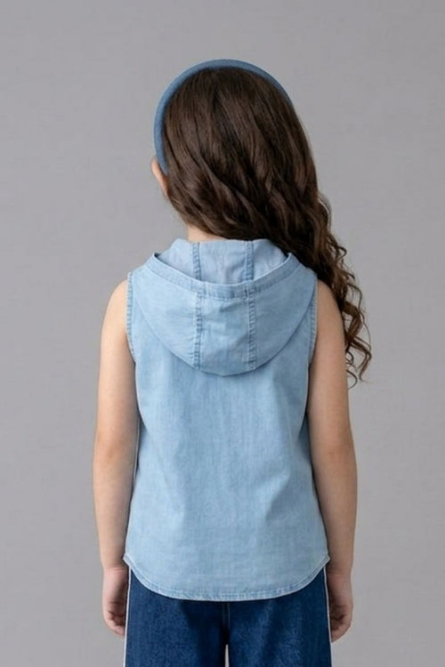 Light Blue Sleeveless Denim Hooded Top TG5018