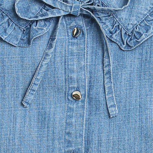 Light Blue Sleeveless Denim Top with Frill Collar & Bow TG5019