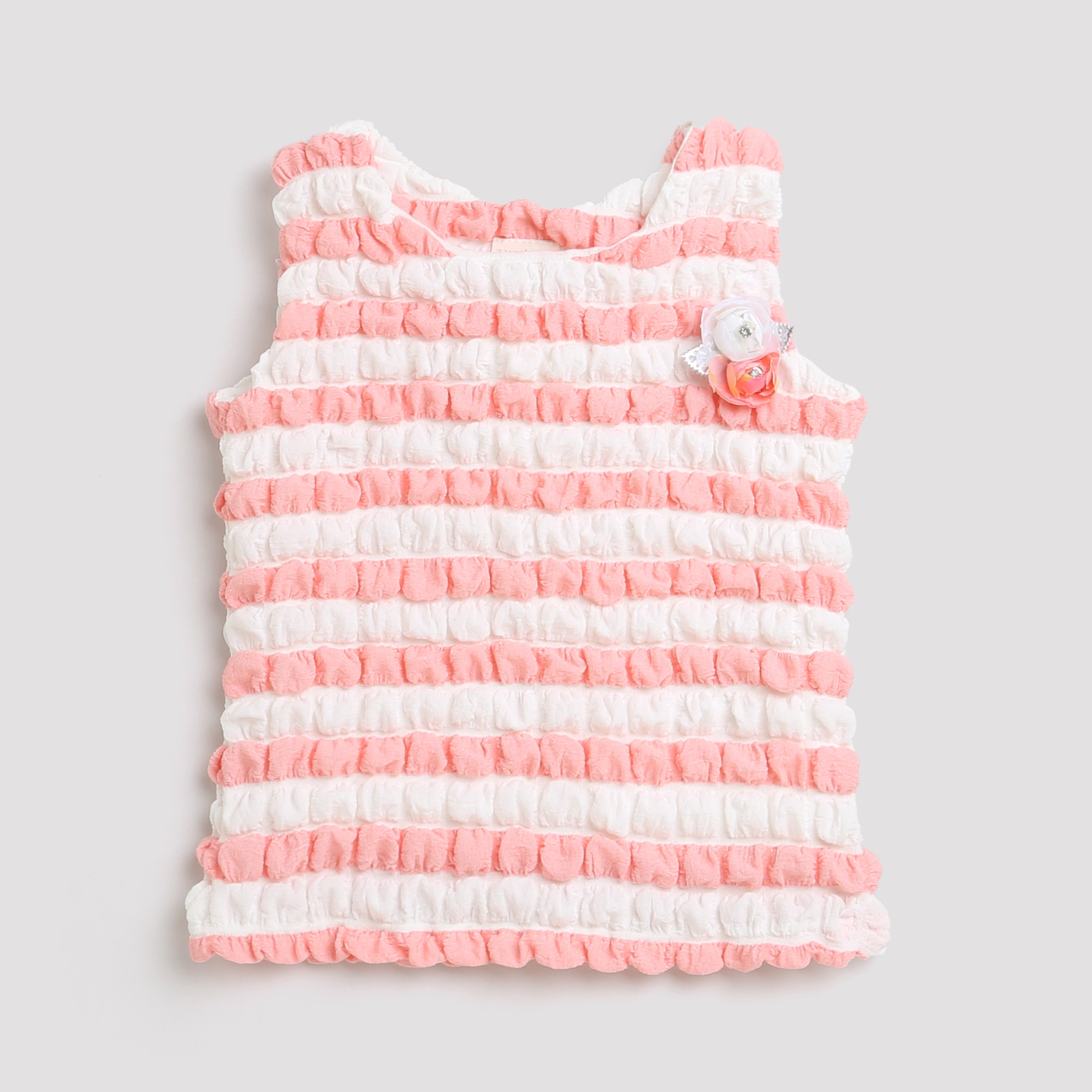 Peach & White Textured Sleeveless Top TG5020