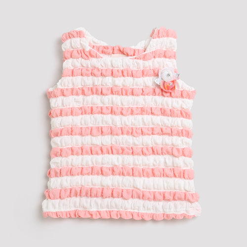 Peach & White Textured Sleeveless Top TG5020