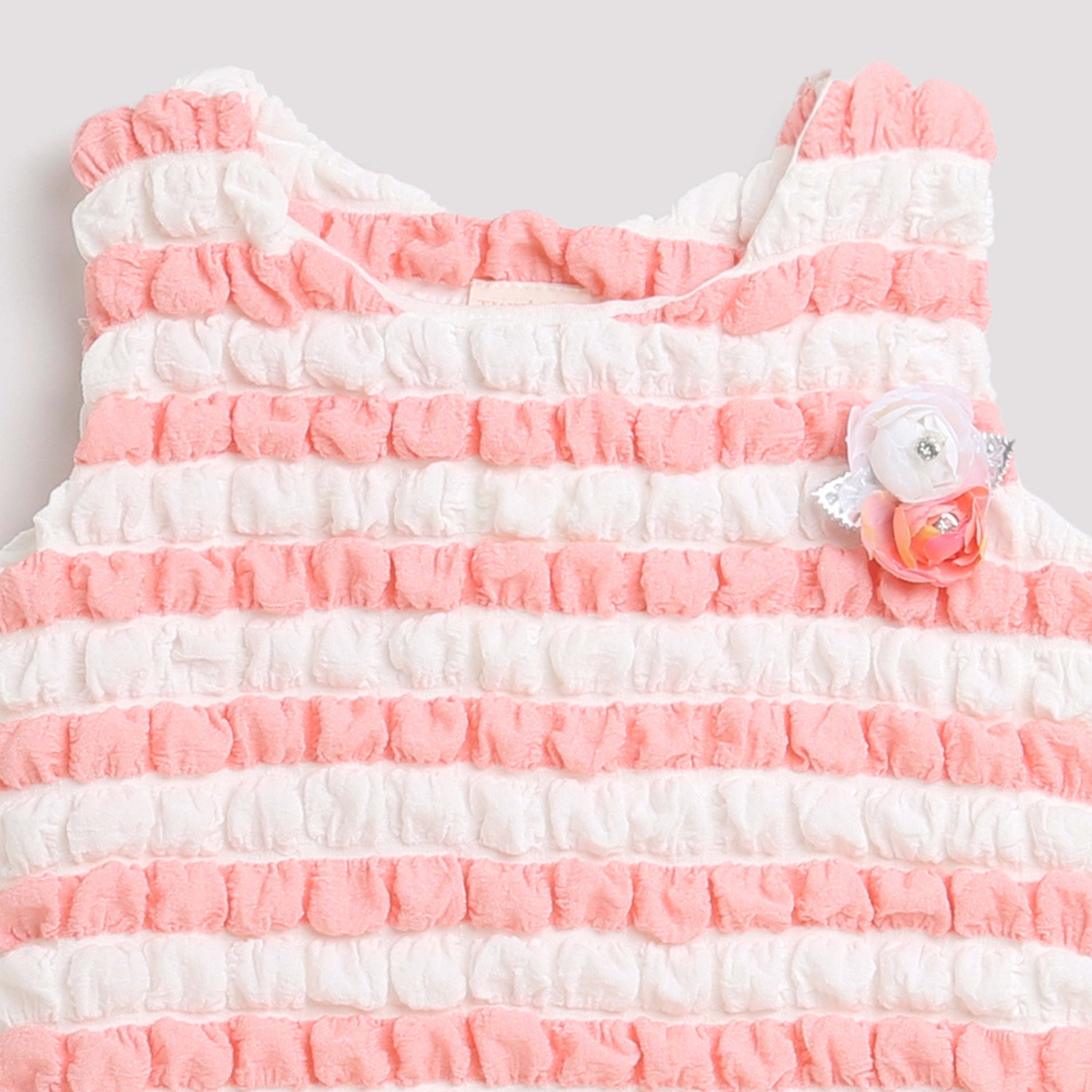 Peach & White Textured Sleeveless Top TG5020