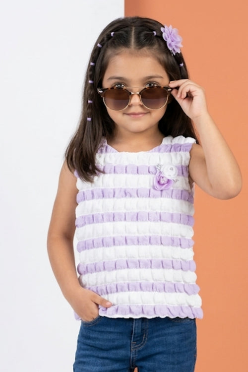 Lavender & White Textured Sleeveless Top TG5020