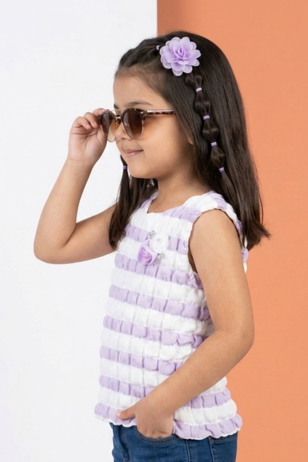 Lavender & White Textured Sleeveless Top TG5020