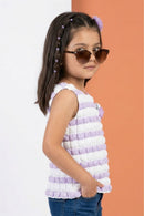 Lavender & White Textured Sleeveless Top TG5020