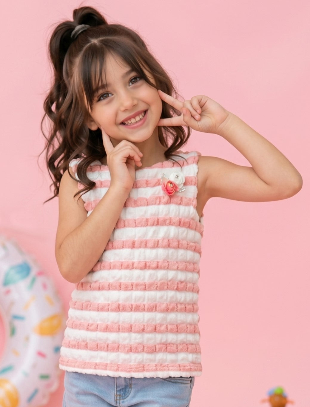 Peach & White Textured Sleeveless Top TG5020