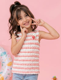 Peach & White Textured Sleeveless Top TG5020
