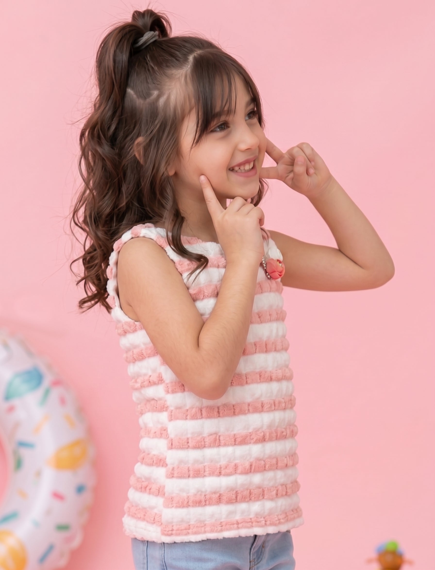 Peach & White Textured Sleeveless Top TG5020
