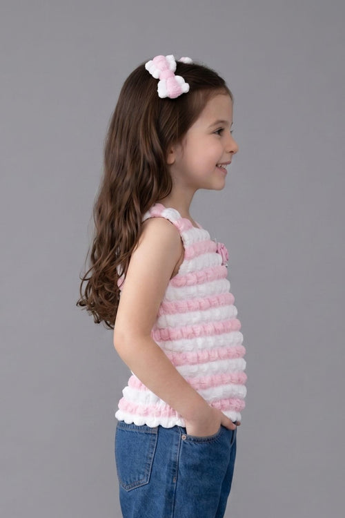 Pink & White Textured Sleeveless Top TG5020