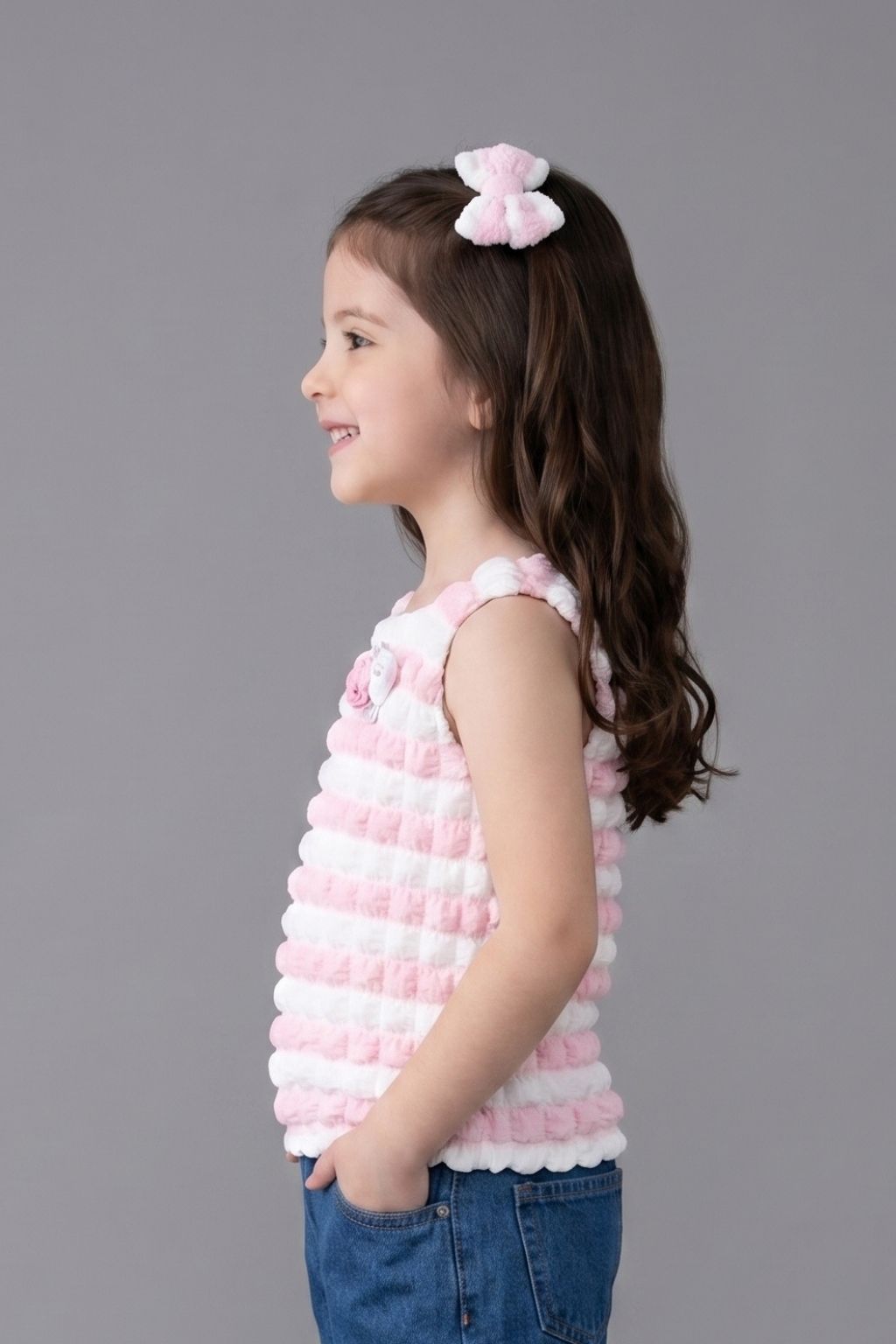 Pink & White Textured Sleeveless Top TG5020