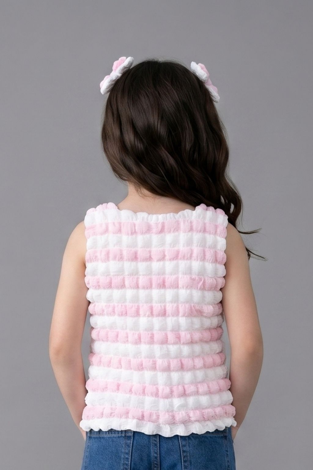 Pink & White Textured Sleeveless Top TG5020