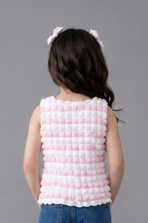 Pink & White Textured Sleeveless Top TG5020