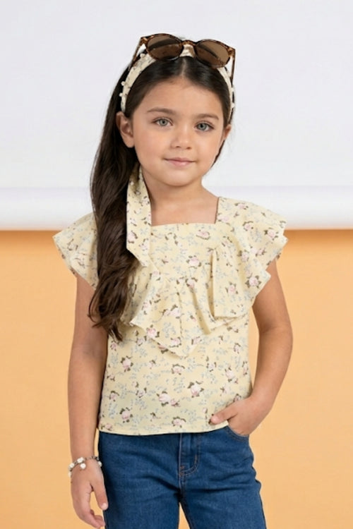 Yellow Floral Ruffle Top TG5022
