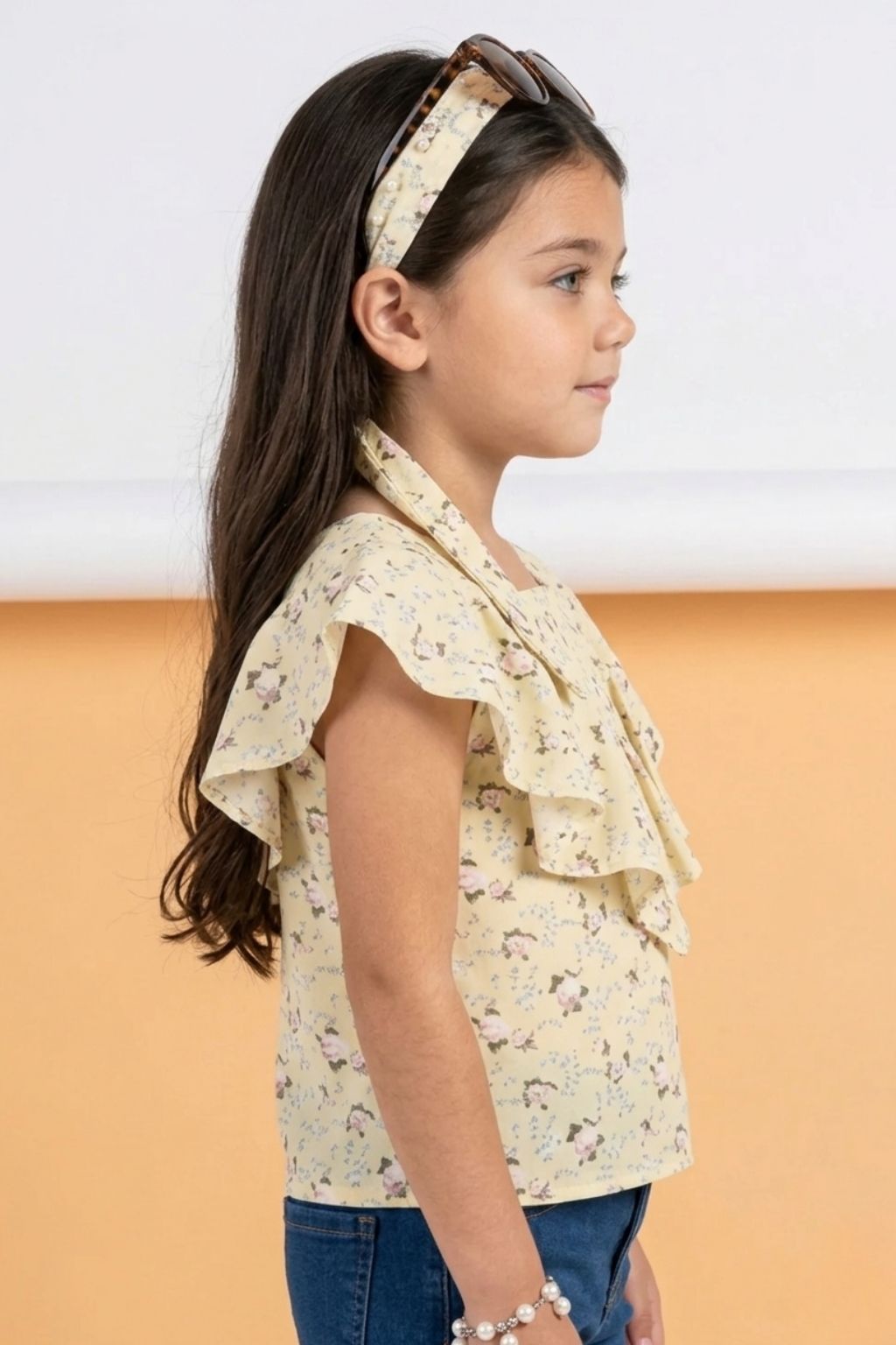 Yellow Floral Ruffle Top TG5022