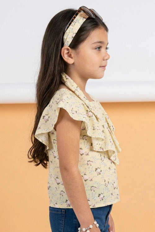 Yellow Floral Ruffle Top TG5022